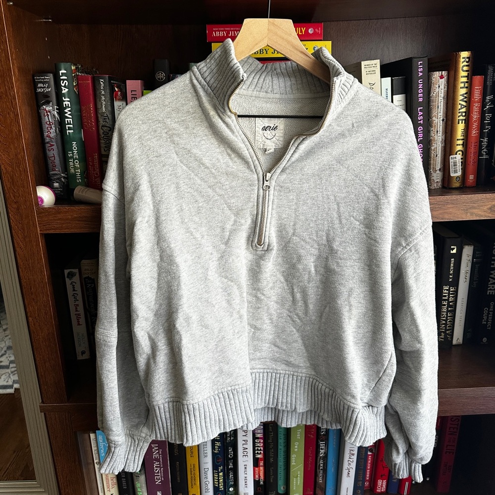 Aerie Gray Quarter-Zip Sweater